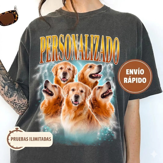 Playera Vintage Bootleg 90s Personalizada – Camiseta de Retrato Retro para Mascotas y Personas