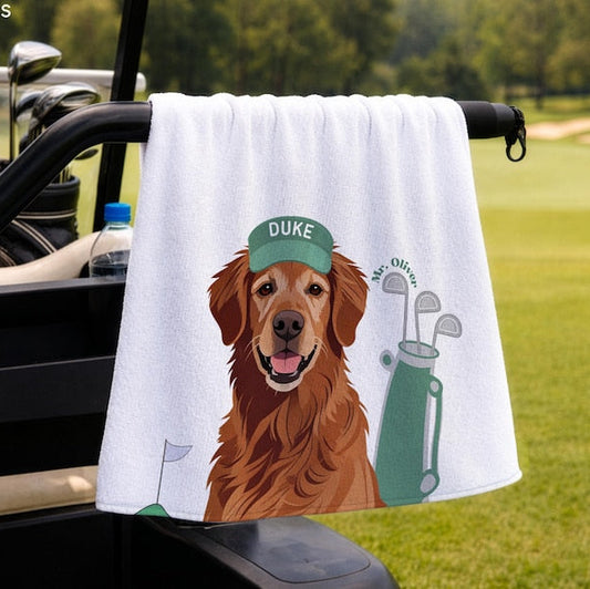 Toalla de Golf Personalizada – Trapo de Microfibra Premium con Foto de tu Mascota y Nombre